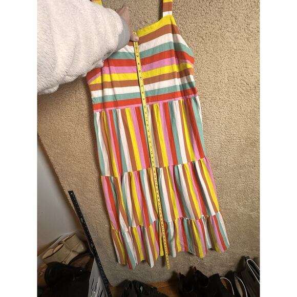 J. Crew Rainbow Stripe Tiered Maxi Dress Sz XL Dopamine Vacation Beach Comfort - Picture 11 of 16